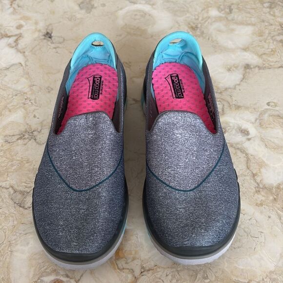 Skechers Performance Women's Go Flex Slip-On Walking Shoe Charcoal/Blue - Picture 3 of 13